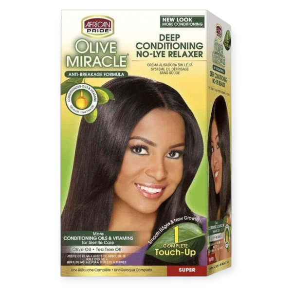 AFRICAN PRIDE OLIVE MIRACLE DEEP CONDITIONING NO-LYE RELAXER SUPER 1 TOUCH-UP KIT
